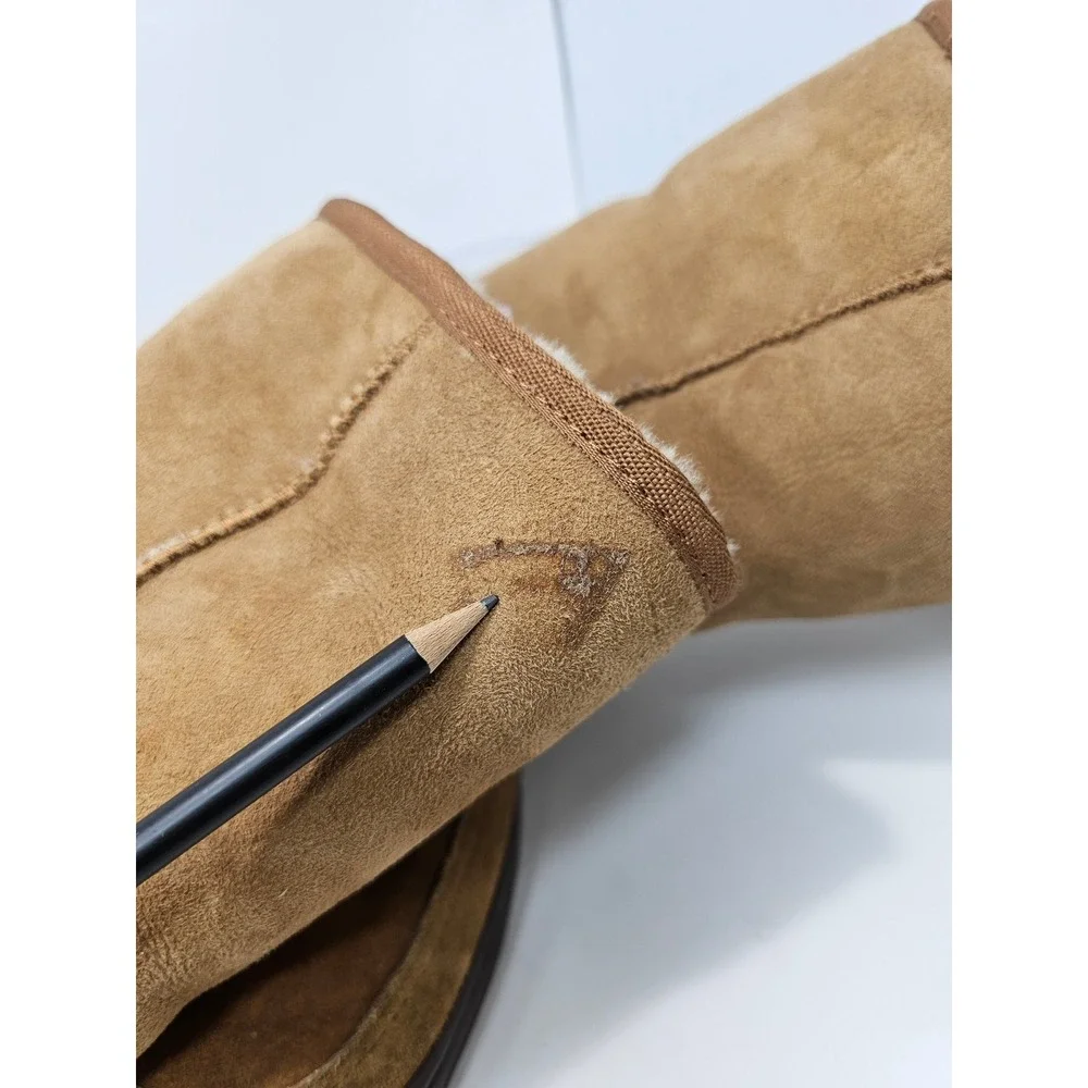Womens Brown Suede Sheepskin‎ Lined Tall Winter Boots Size 7